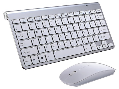 Wireless keyboard and mouse set top view showing compact layout