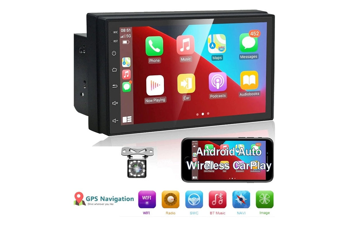 Close-up of car stereo Bluetooth player GPS interface