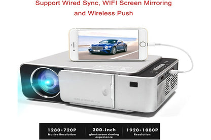 Side angle of Smart WiFi HD projector highlighting USB and HDMI ports