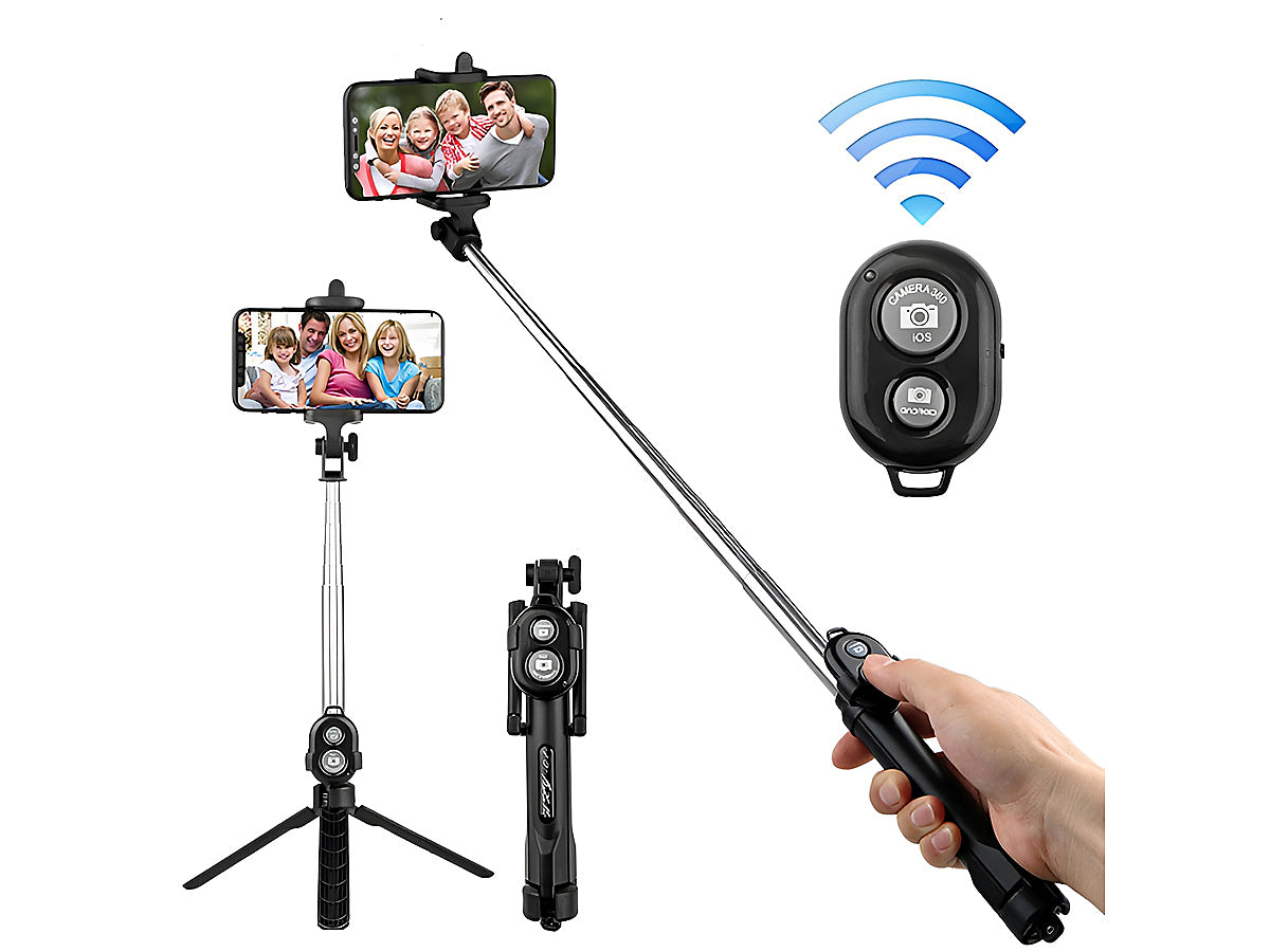Bluetooth selfie stick with remote control in white