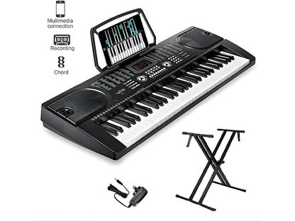 Side angle of electronic keyboard piano showing LED display