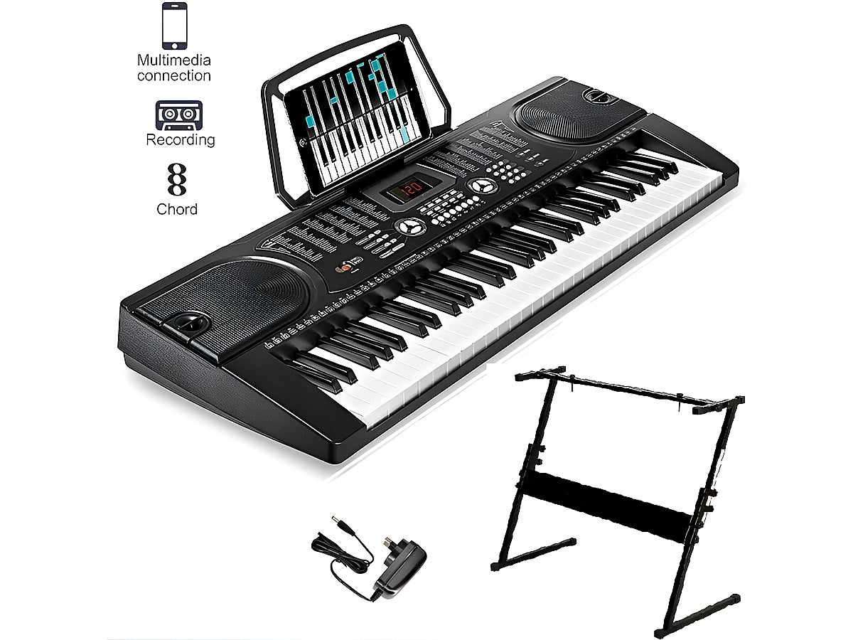 Close up of keyboard piano keys showing 61 key layout