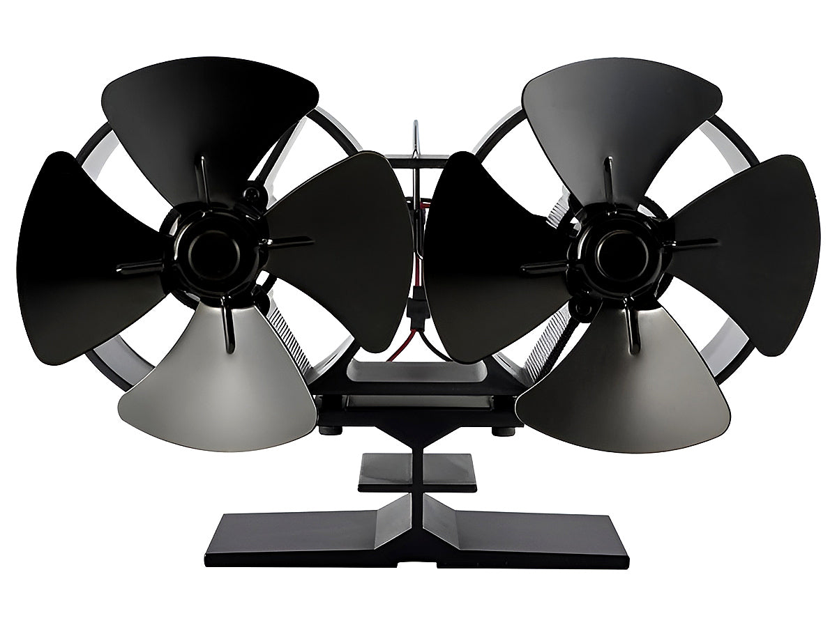 Close up of 8-blade double head design on stove fan