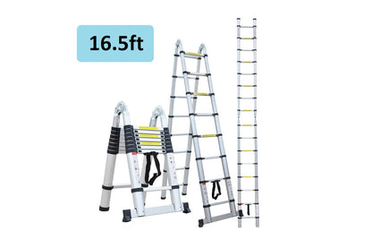 side view of 5m telescopic ladder showing foldable design