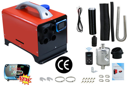 Diesel air heater 8KW 12V displayed with full installation kit parts