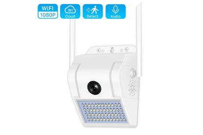 Side angle of outdoor lights with security camera LED in black finish