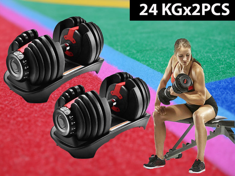 Adjustable Dumbbells 24Kg Pair