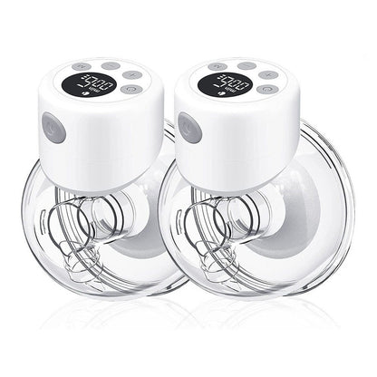 Electric breast pump front view showing white and pink design