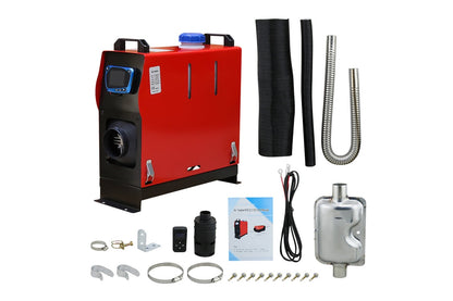 Side angle of diesel air heater highlighting compact size