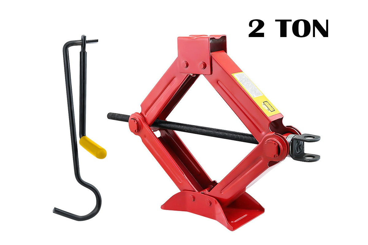 Scissor Jack Heavy Duty – 2 Ton Steel Car Jack with Ratchet Wrench Red