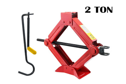 Scissor Jack Heavy Duty – 2 Ton Steel Car Jack with Ratchet Wrench Red