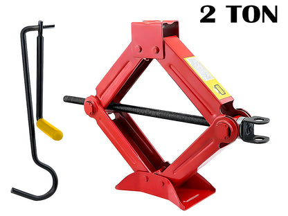Scissor Jack Heavy Duty – 2 Ton Steel Car Jack with Ratchet Wrench Red