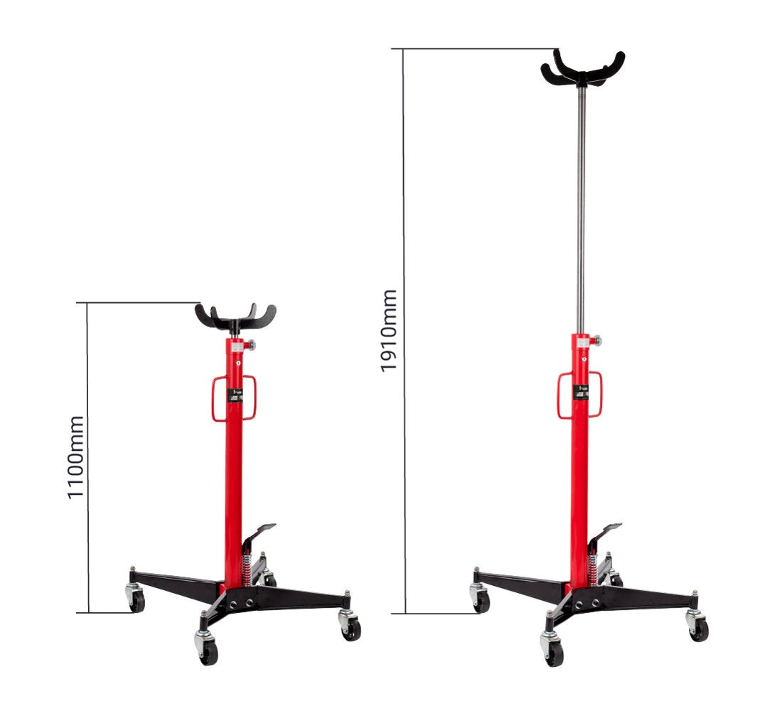 Transmission jack wheelbase with pivoting steel coils
