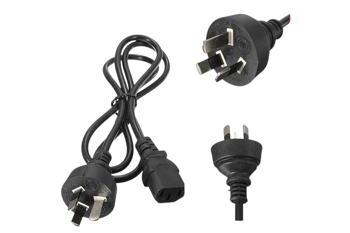 Close up of 3 pin plug on power cord NZ