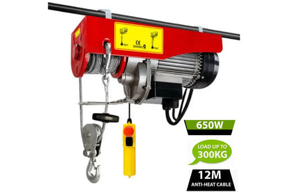 Close up of electric hoist winch 300kg braided steel cable