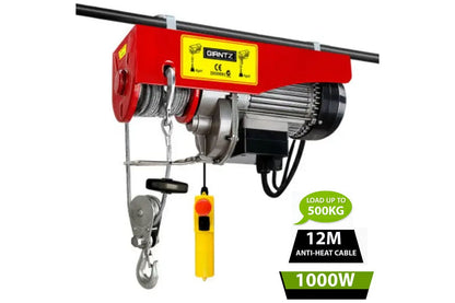 Side view of electric hoist winch with 12m braided steel cable