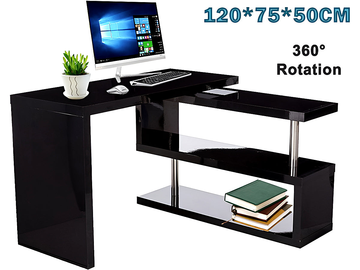 Computer desk table with bookshelf in bedroom workspace