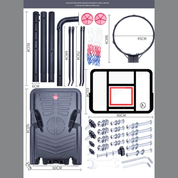 Basketball hoop ring diameter showing 45 centimetres