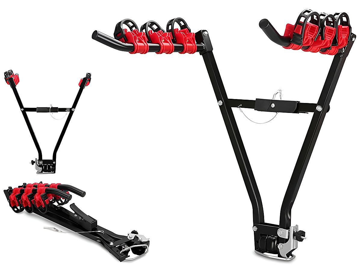 Bike rack demonstrating easy one-step fold away design