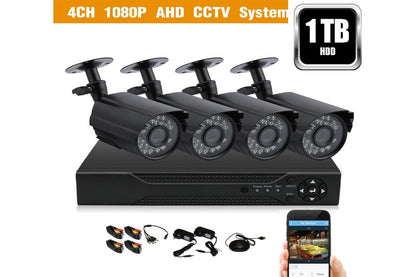 Side angle of Security Camera System CCTV with 20m video cable attached