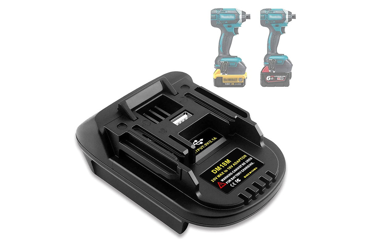 Close up of Makita 18V battery adapter connection slot in black