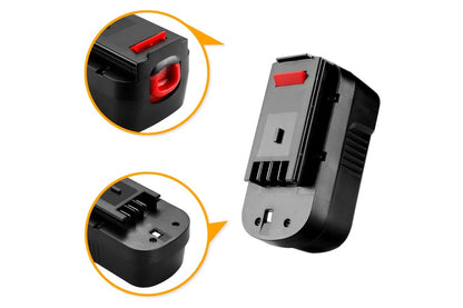 Close up of battery terminals on 18V Black and Decker battery