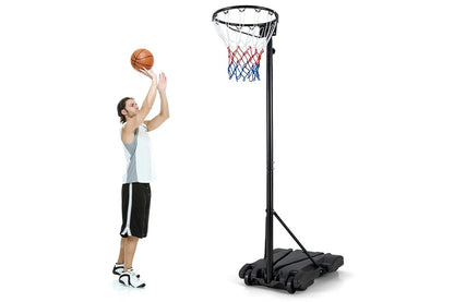 Close up of steel post on netball hoop and stand set