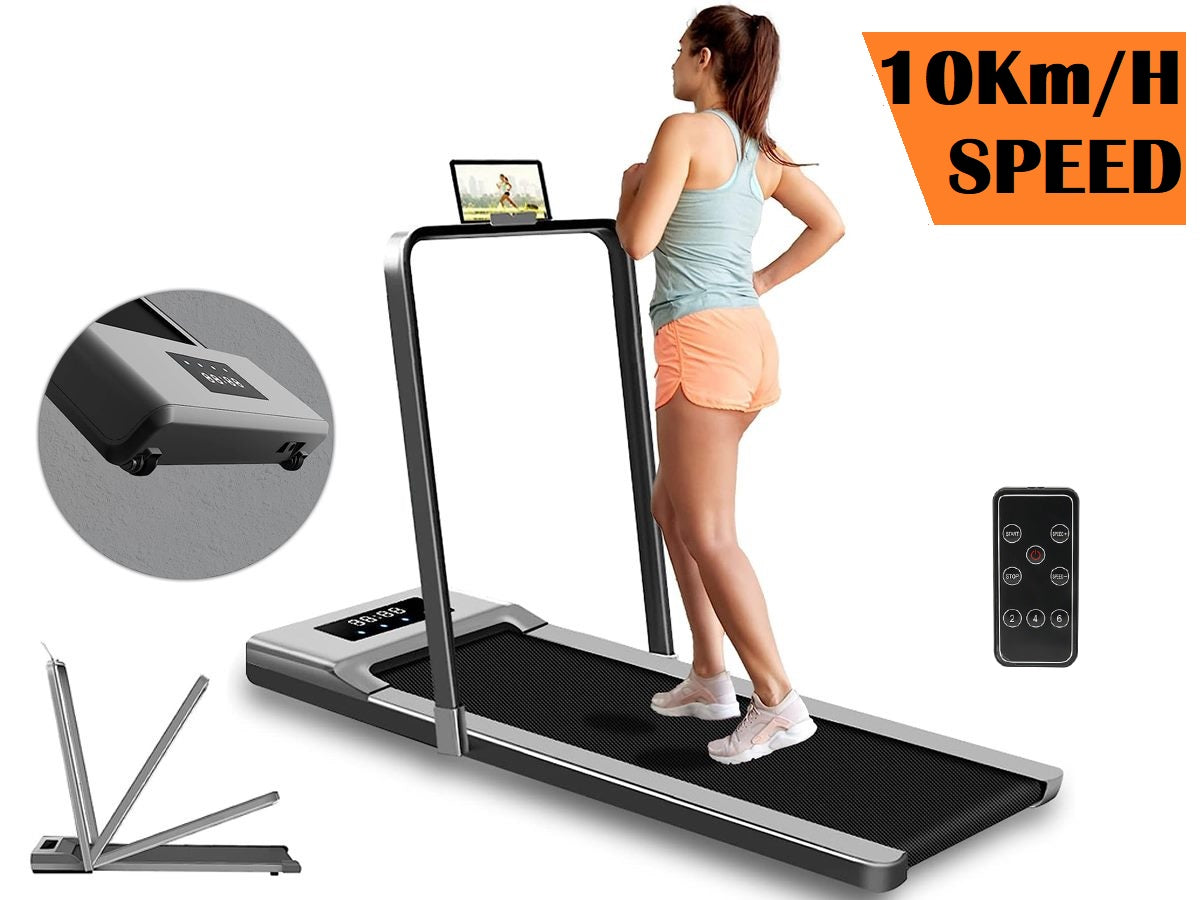 LED display on foldable walking pad treadmill with speed and distance