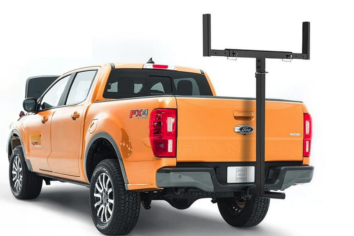 Side view of 2 inch hitch mount truck bed extender with adjustable length