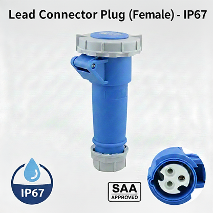 Top angle of caravan lead connector plug displaying compact size