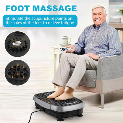 Close-up of black and silver vibration plate exercise machine surface