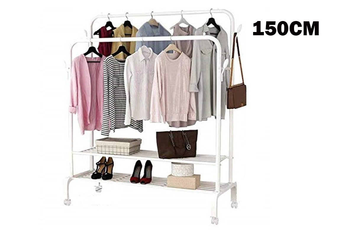 Side view of cloth rack garment rack showing sturdy metal frame