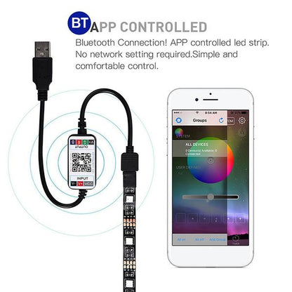LED strip light RGB 5m showing 5050 SMD LED bulbs close up