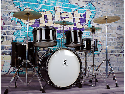 Side angle showing Drum Kit Set black tom toms