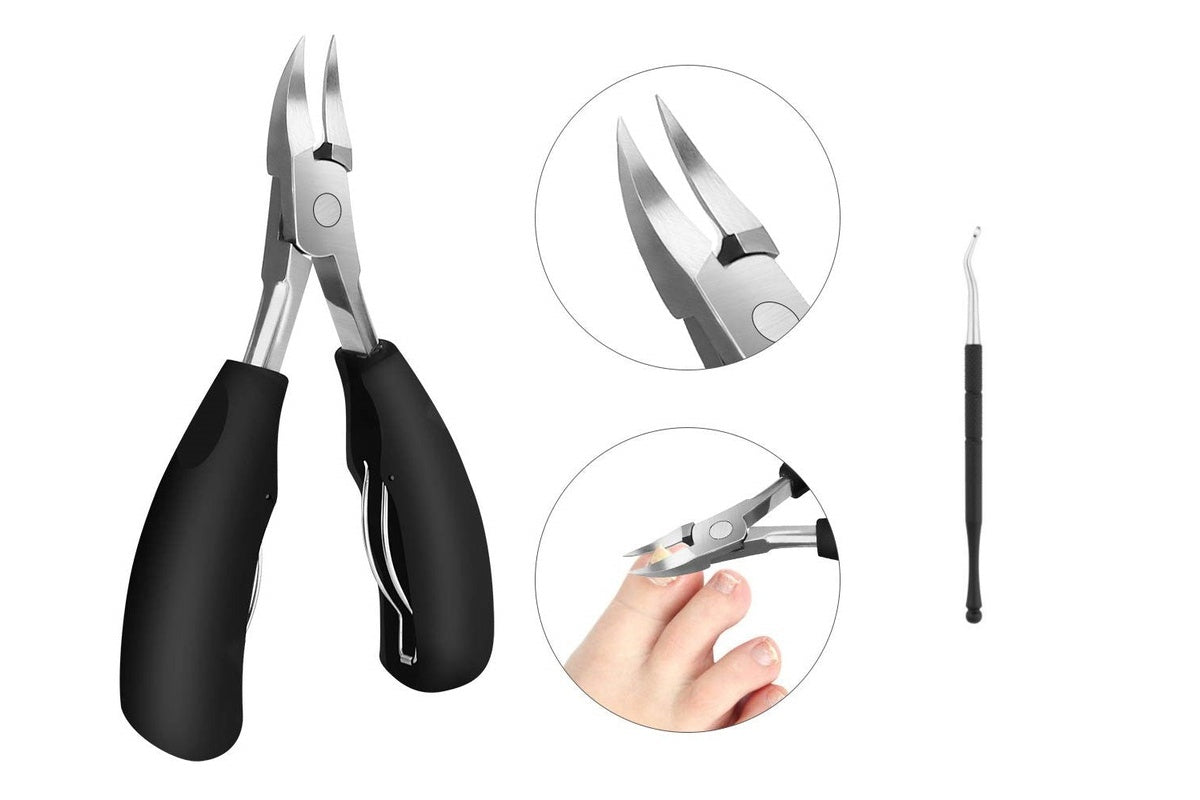 Close up of stainless steel blades on toe nail clippers