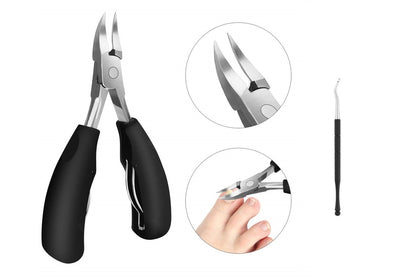 Close up of stainless steel blades on toe nail clippers