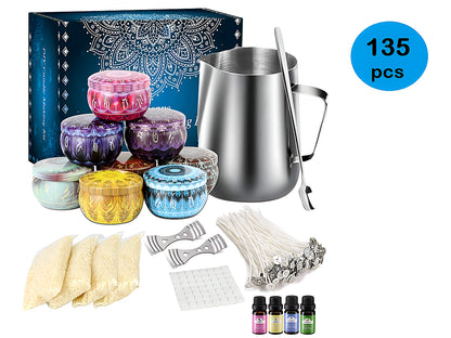 Top view of candle making kit showing colour blocks and oils