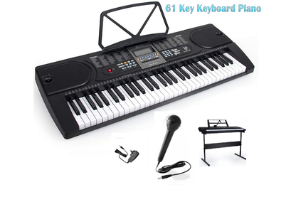 Close-up of keyboard piano stand showing built-in speaker