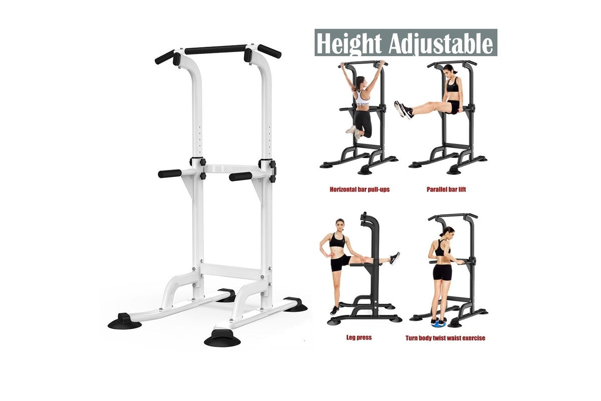 Adjustable height feature on chin up pull up station in white