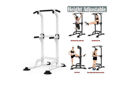 Adjustable height feature on chin up pull up station in white