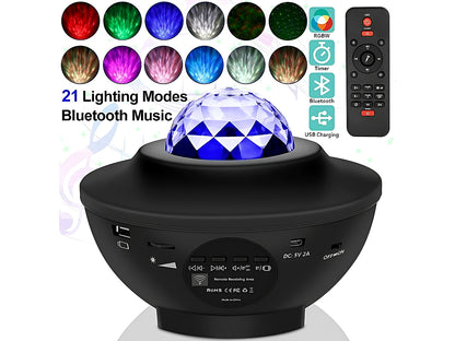 Black plastic star night light projector with Bluetooth speaker