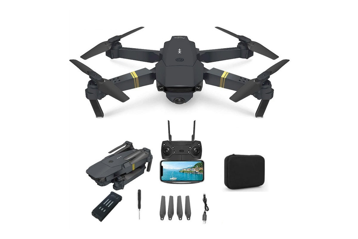 Drone with camera and battery flying over NZ landscape