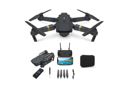 Drone with camera and battery flying over NZ landscape