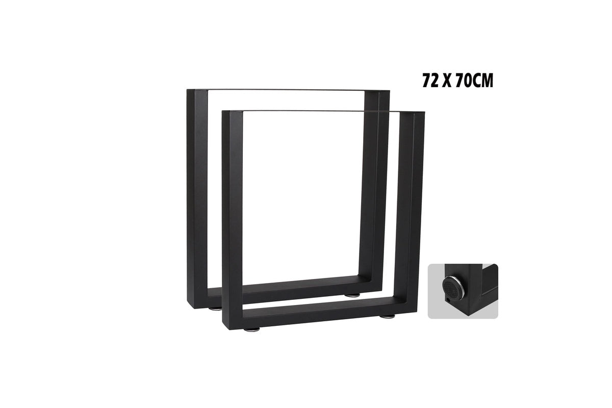 Close up of black powder coated metal table leg