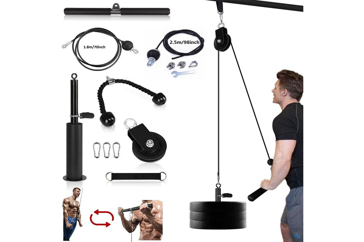 Close up of Fitness Lift Pulley System straight bar attachment