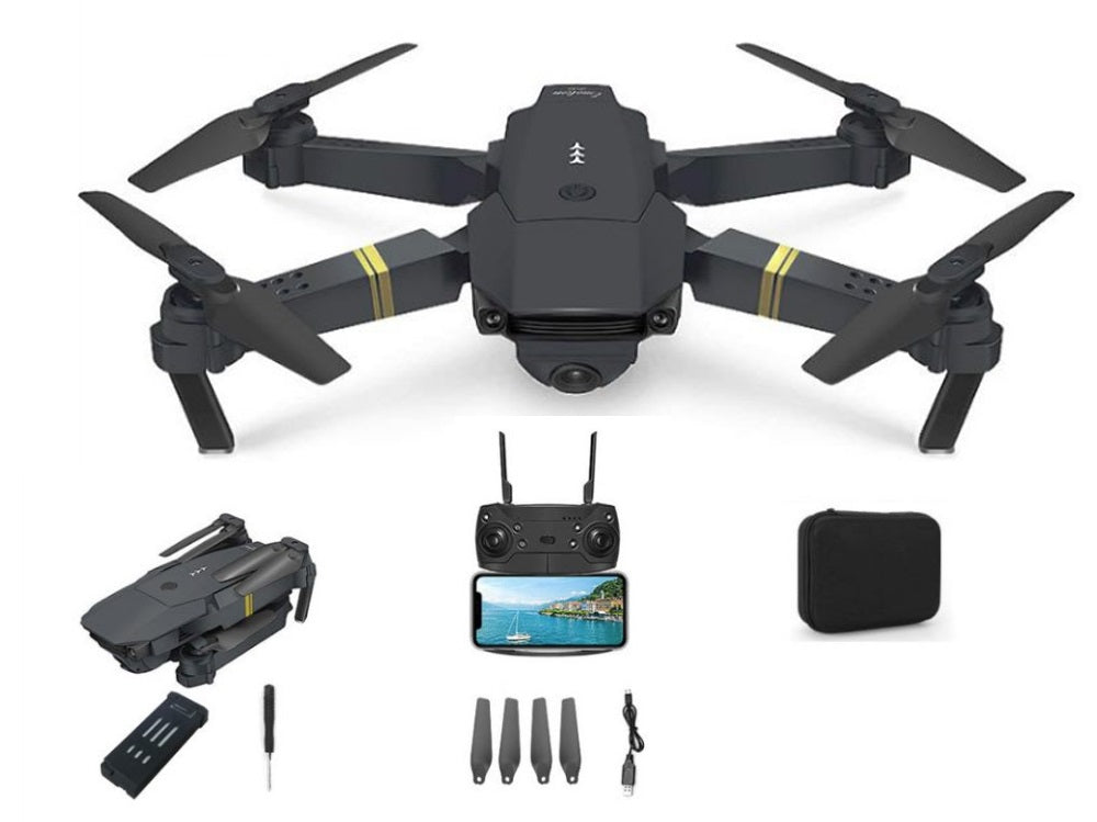 Drone with camera and battery connected to mobile app via WiFi