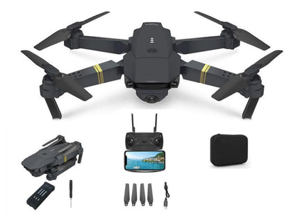 Drone with camera and battery connected to mobile app via WiFi