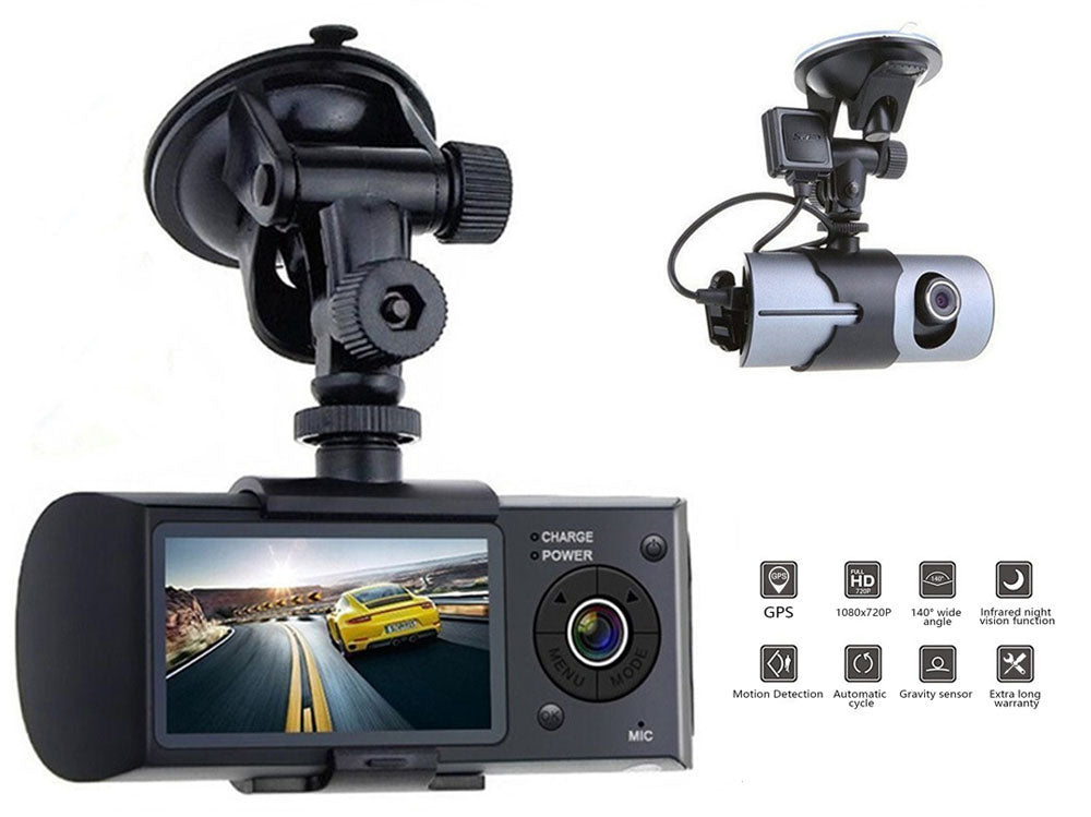 USB cable and cradle mount included with dual car dash camera