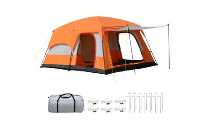 Side angle of camping tent 10 person with mesh windows for ventilation
