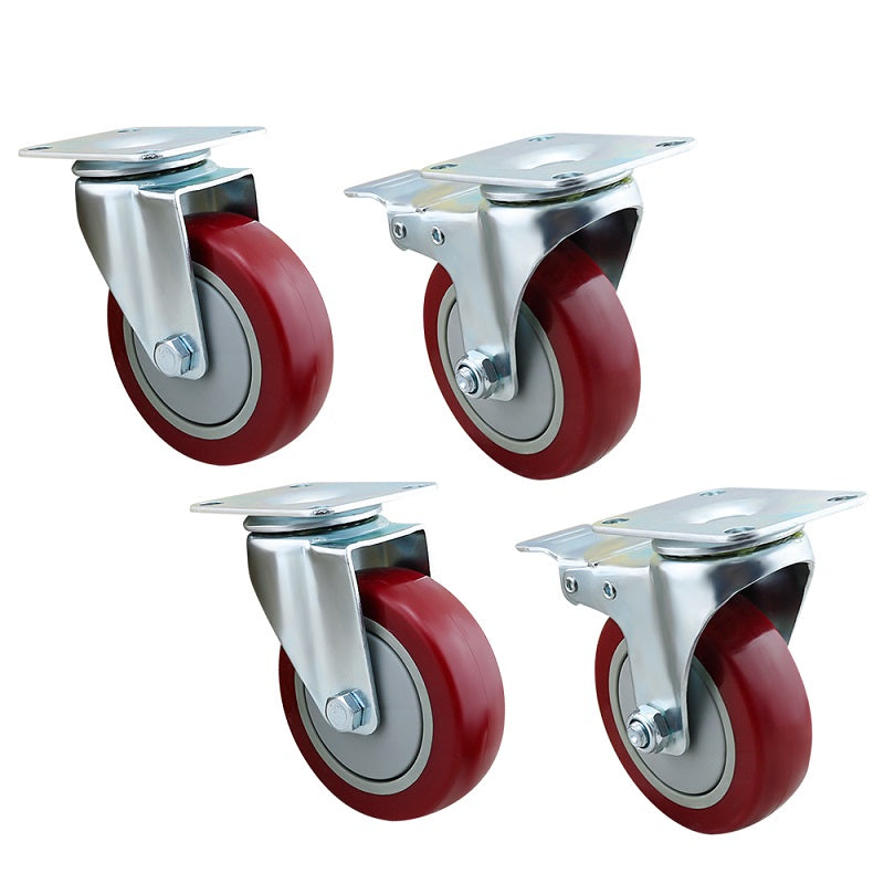 Caster Wheels Kit 100mm 4inch 2 with brakes+2 without brakes Red